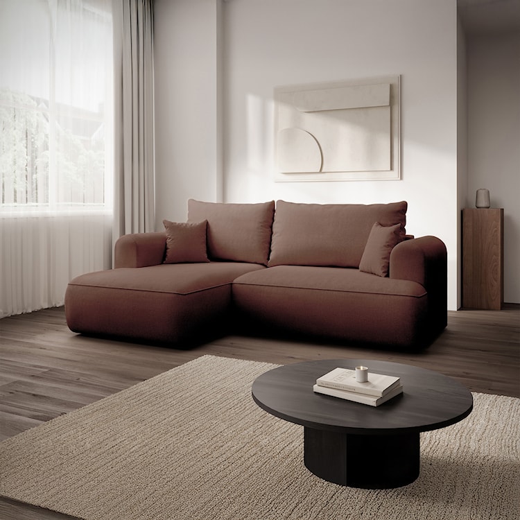 Narożnik z funkcją spania Ovo mini L-kształtny lewostronny miedziany szenil łatwoczyszczący  - zdjęcie 2