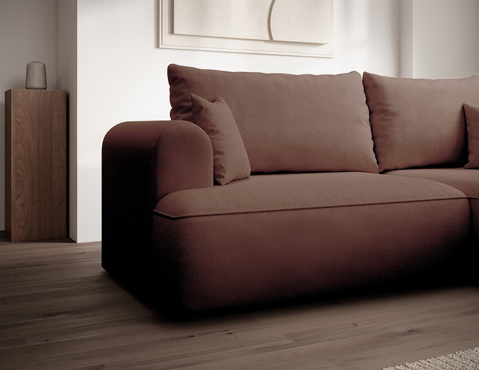 Narożnik z funkcją spania Ovo mini L-kształtny prawostronny miedziany szenil łatwoczyszczący  - zdjęcie 5