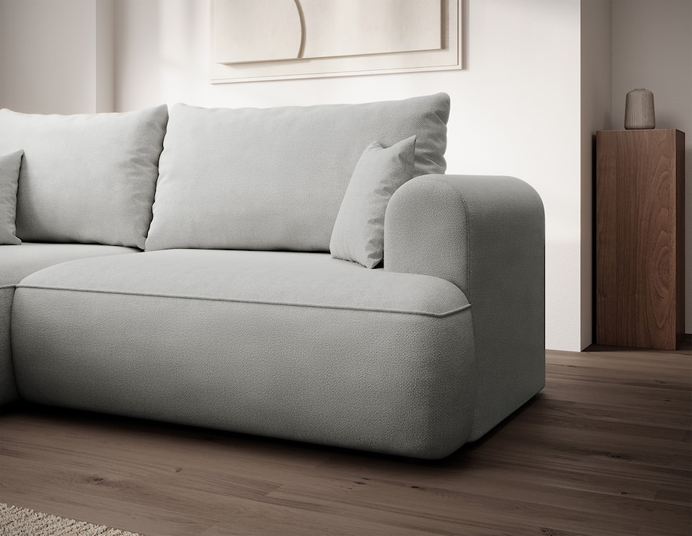 Narożnik z funkcją spania Ovo mini L-kształtny lewostronny jasnoszary szenil łatwoczyszczący  - zdjęcie 5