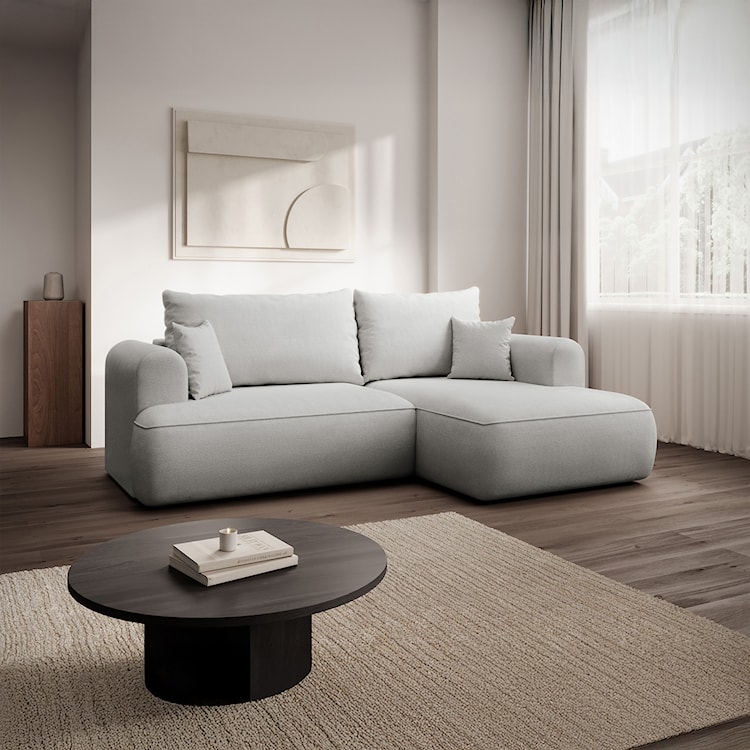 Narożnik z funkcją spania Ovo mini L-kształtny prawostronny jasnoszary szenil łatwoczyszczący  - zdjęcie 2