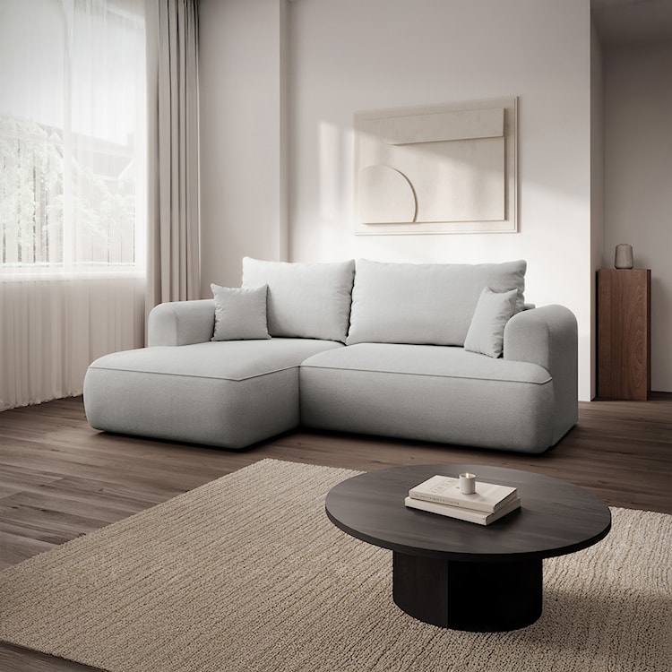 Narożnik z funkcją spania Ovo mini L-kształtny lewostronny jasnoszary szenil łatwoczyszczący  - zdjęcie 2