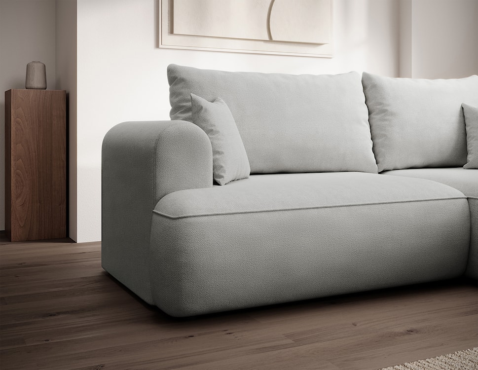 Narożnik z funkcją spania Ovo mini L-kształtny prawostronny jasnoszary szenil łatwoczyszczący  - zdjęcie 5