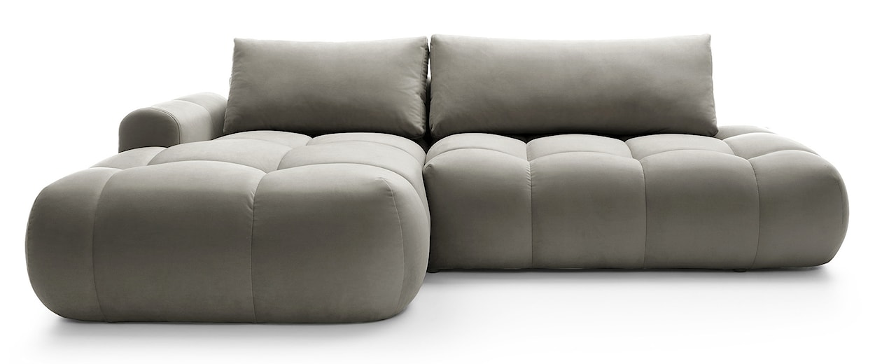 Narożnik z funkcją spania Ombo L-kształtny z pojemnikiem szarobrązowy welur hydrofobowy lewostronny 