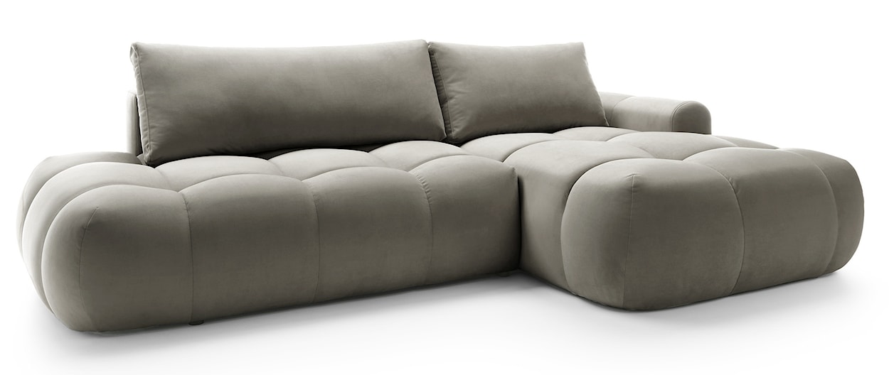 Narożnik z funkcją spania Ombo L-kształtny z pojemnikiem szarobrązowy welur hydrofobowy prawostronny  - zdjęcie 3