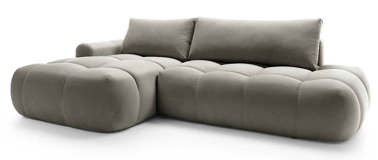 Narożnik z funkcją spania Ombo L-kształtny z pojemnikiem szarobrązowy welur hydrofobowy lewostronny  - zdjęcie 3