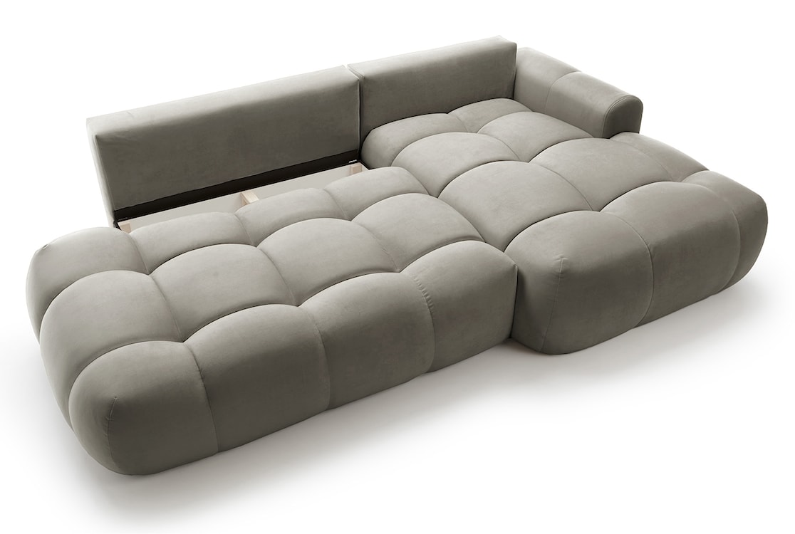 Narożnik z funkcją spania Ombo L-kształtny z pojemnikiem szarobrązowy welur hydrofobowy prawostronny  - zdjęcie 5