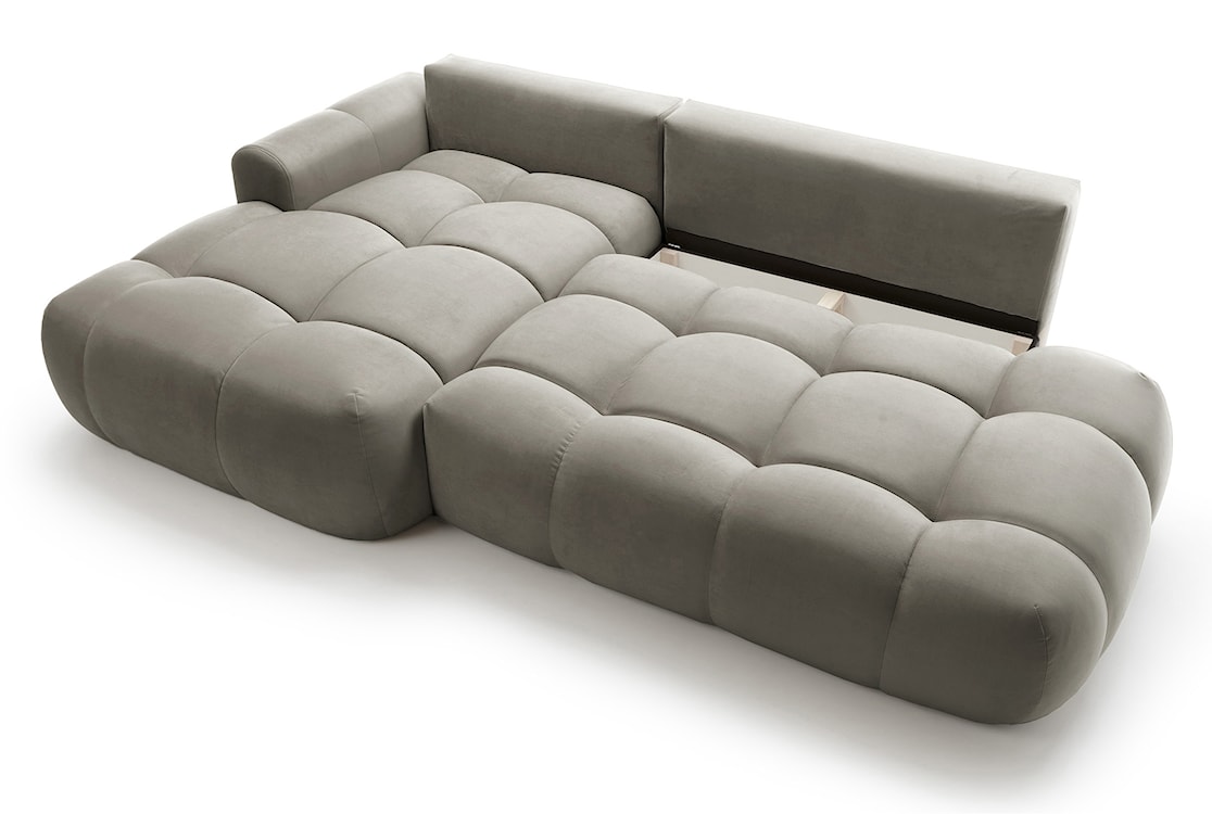 Narożnik z funkcją spania Ombo L-kształtny z pojemnikiem szarobrązowy welur hydrofobowy lewostronny  - zdjęcie 5