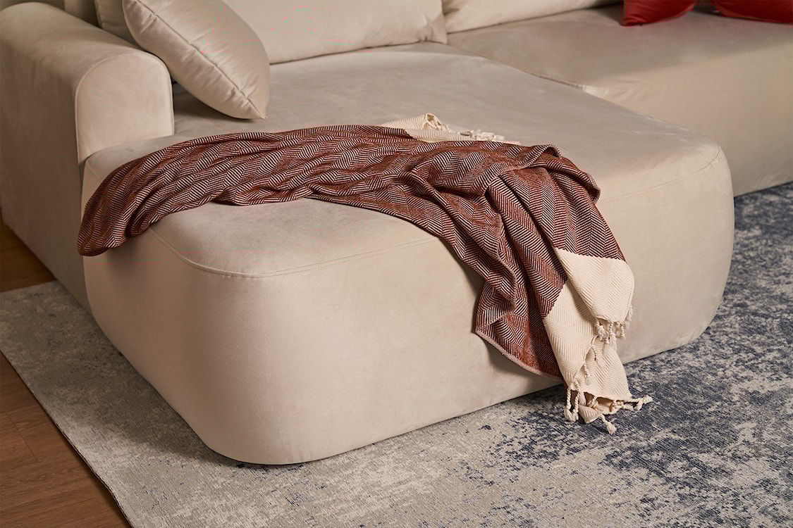 Narożnik z funkcją spania Ovo L-kształtny lewostronny z pojemnikiem beżowy welur łatwoczyszczący  - zdjęcie 12