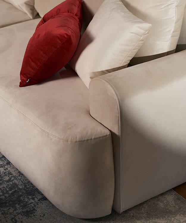 Narożnik z funkcją spania Ovo L-kształtny lewostronny z pojemnikiem beżowy welur łatwoczyszczący  - zdjęcie 10