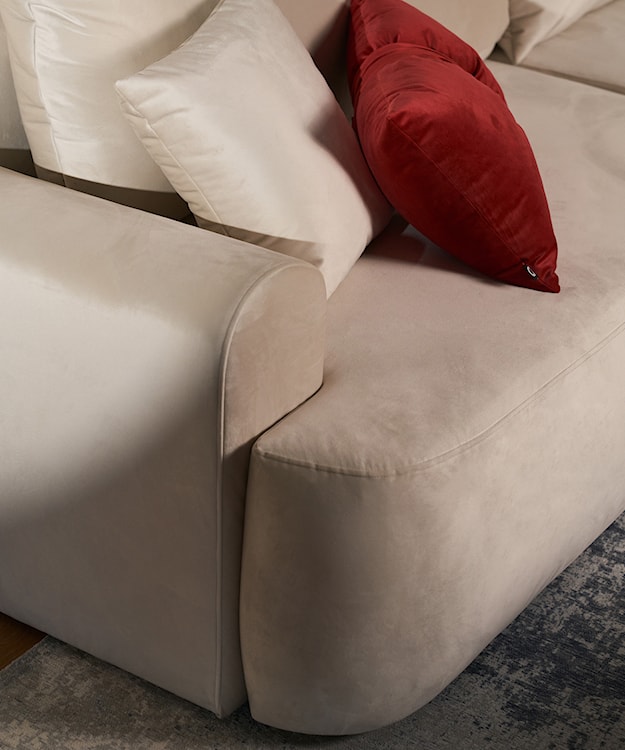 Narożnik z funkcją spania Ovo L-kształtny prawostronny z pojemnikiem beżowy welur łatwoczyszczący  - zdjęcie 11