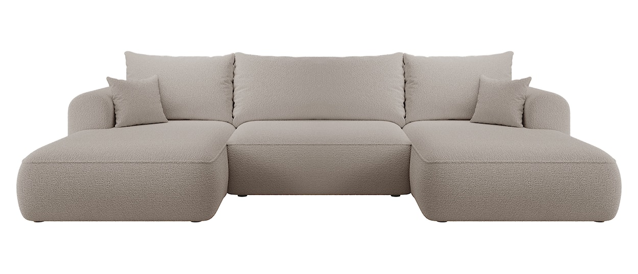 Narożnik z funkcją spania Ovo U-kształtny z pojemnikiem ciemnobeżowy boucle uniwersalny 