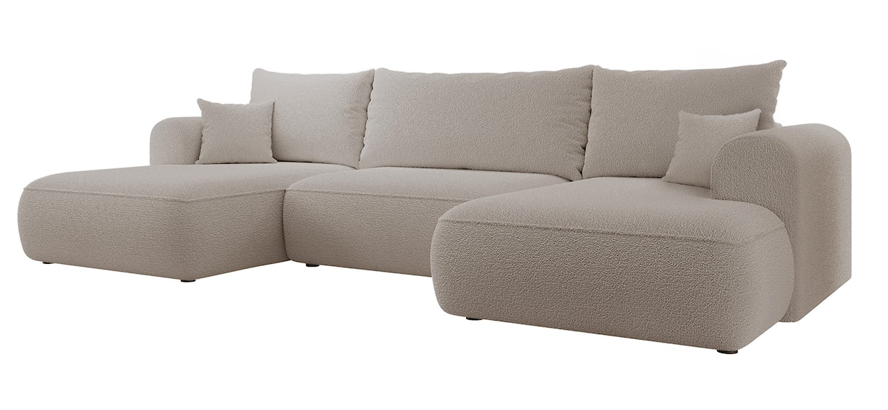 Narożnik z funkcją spania Ovo U-kształtny z pojemnikiem ciemnobeżowy boucle uniwersalny  - zdjęcie 5