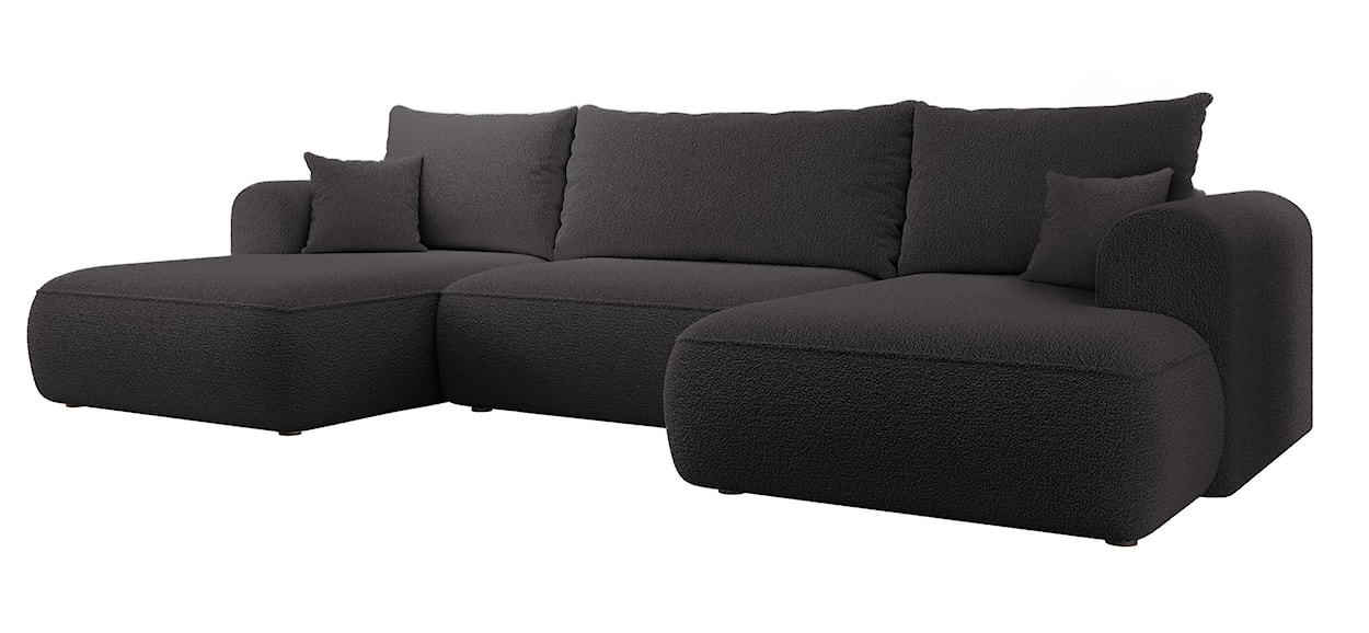 Narożnik z funkcją spania Ovo U-kształtny z pojemnikiem ciemnoszary boucle uniwersalny  - zdjęcie 5