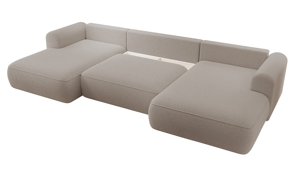 Narożnik z funkcją spania Ovo U-kształtny z pojemnikiem ciemnobeżowy boucle uniwersalny  - zdjęcie 4