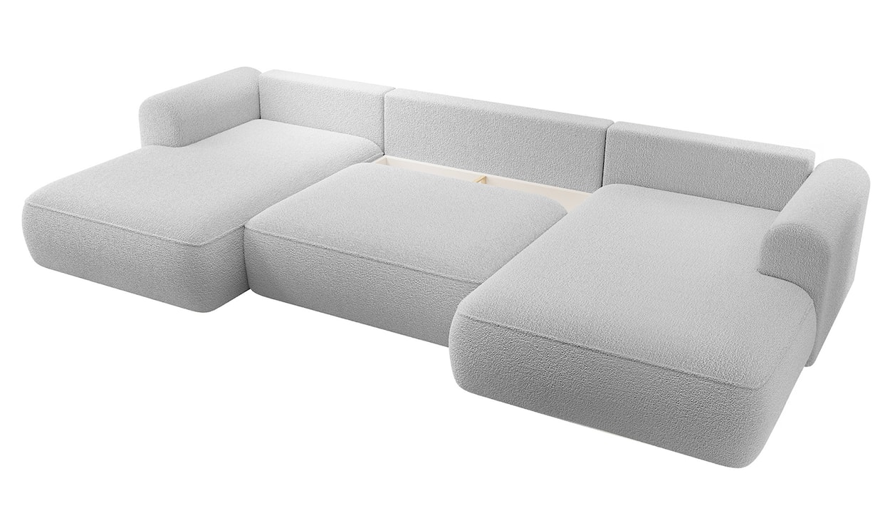 Narożnik z funkcją spania Ovo U-kształtny z pojemnikiem szary boucle uniwersalny  - zdjęcie 4