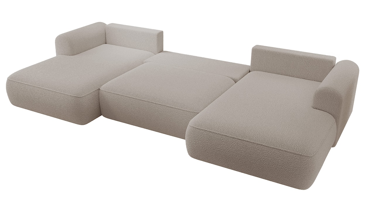 Narożnik z funkcją spania Ovo U-kształtny z pojemnikiem ciemnobeżowy boucle uniwersalny  - zdjęcie 3