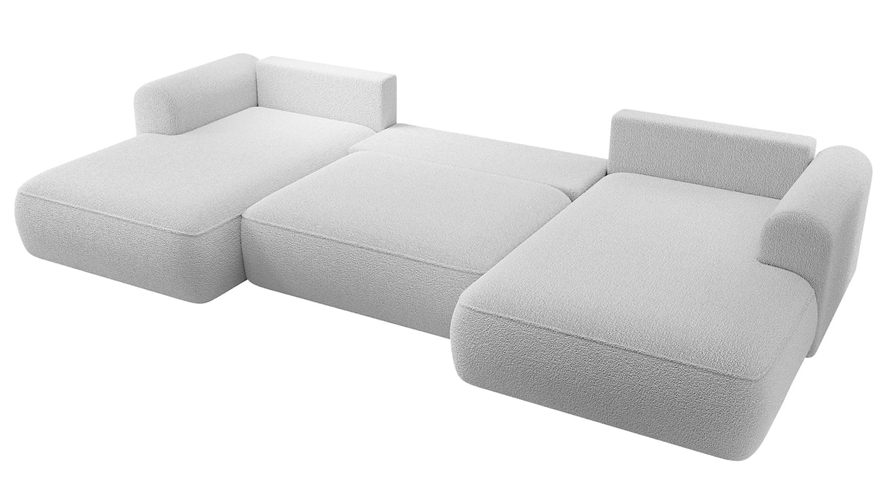 Narożnik z funkcją spania Ovo U-kształtny z pojemnikiem szary boucle uniwersalny  - zdjęcie 3