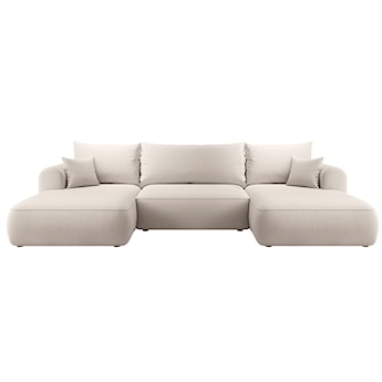 Narożnik z funkcją spania Ovo U-kształtny z pojemnikiem kremowy welur łatwoczyszczący uniwersalny