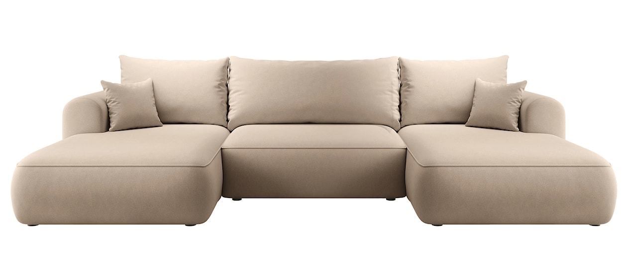 Narożnik z funkcją spania Ovo U-kształtny z pojemnikiem beżowy welur łatwoczyszczący uniwersalny 