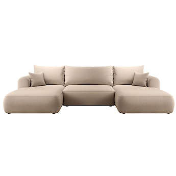 Narożnik z funkcją spania Ovo U-kształtny z pojemnikiem beżowy welur łatwoczyszczący uniwersalny