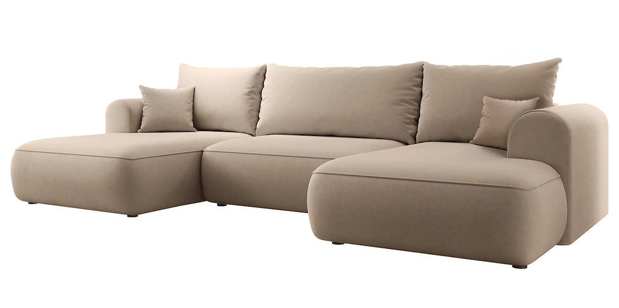 Narożnik z funkcją spania Ovo U-kształtny z pojemnikiem beżowy welur łatwoczyszczący uniwersalny  - zdjęcie 5