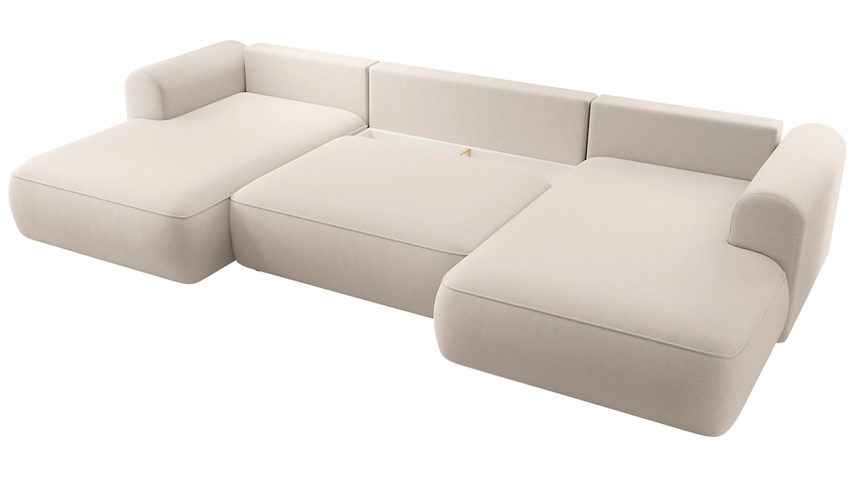 Narożnik z funkcją spania Ovo U-kształtny z pojemnikiem jasnobeżowy welur łatwoczyszczący uniwersalny  - zdjęcie 4