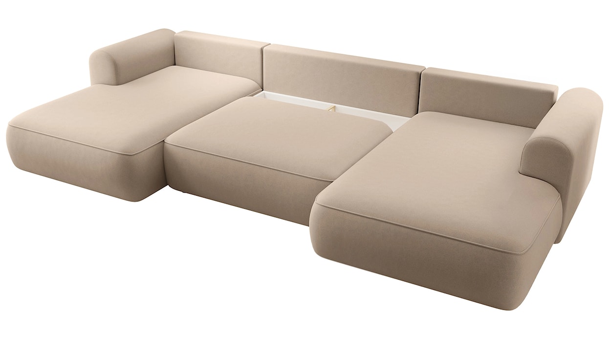 Narożnik z funkcją spania Ovo U-kształtny z pojemnikiem beżowy welur łatwoczyszczący uniwersalny  - zdjęcie 4