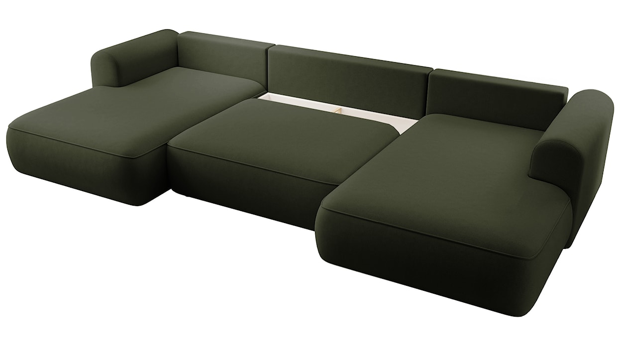 Narożnik z funkcją spania Ovo U-kształtny z pojemnikiem oliwkowy welur łatwoczyszczący uniwersalny  - zdjęcie 4