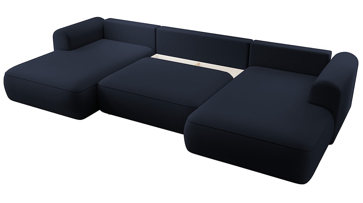 Narożnik z funkcją spania Ovo U-kształtny z pojemnikiem granatowy welur łatwoczyszczący uniwersalny  - zdjęcie 4