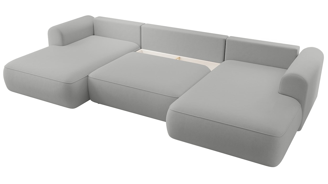 Narożnik z funkcją spania Ovo U-kształtny z pojemnikiem szary welur łatwoczyszczący uniwersalny  - zdjęcie 4