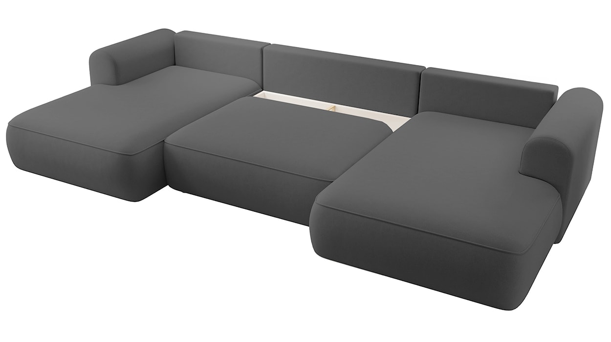 Narożnik z funkcją spania Ovo U-kształtny z pojemnikiem ciemnoszary welur łatwoczyszczący uniwersalny  - zdjęcie 4
