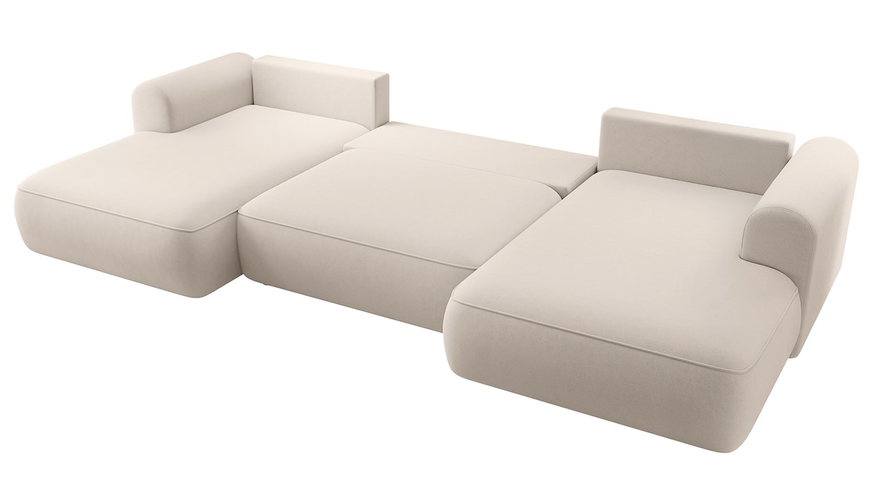 Narożnik z funkcją spania Ovo U-kształtny z pojemnikiem jasnobeżowy welur łatwoczyszczący uniwersalny  - zdjęcie 3