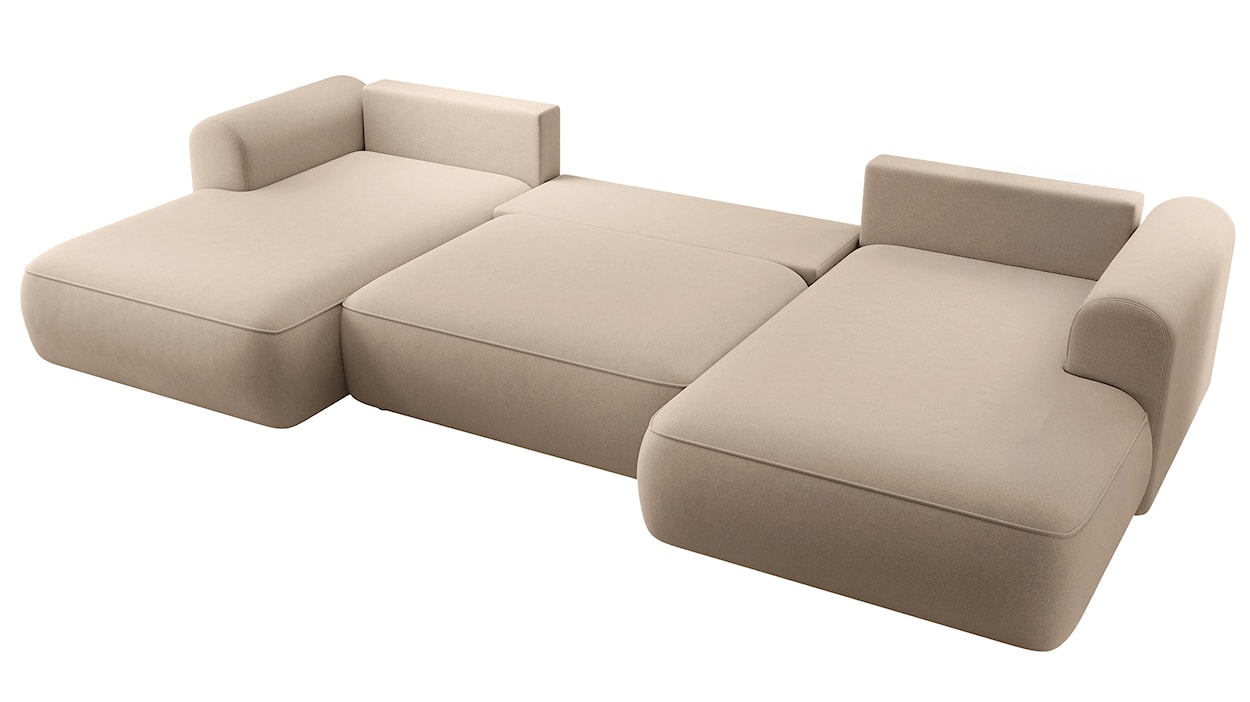 Narożnik z funkcją spania Ovo U-kształtny z pojemnikiem beżowy welur łatwoczyszczący uniwersalny  - zdjęcie 3