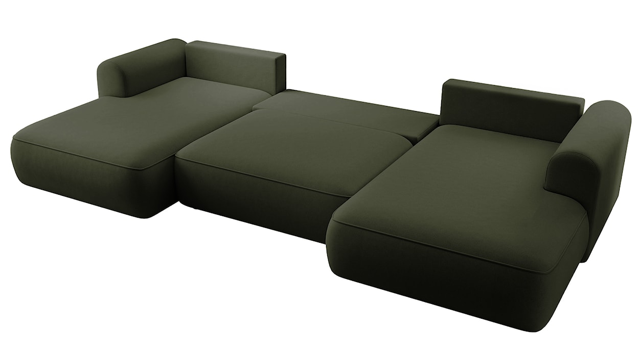 Narożnik z funkcją spania Ovo U-kształtny z pojemnikiem oliwkowy welur łatwoczyszczący uniwersalny  - zdjęcie 3