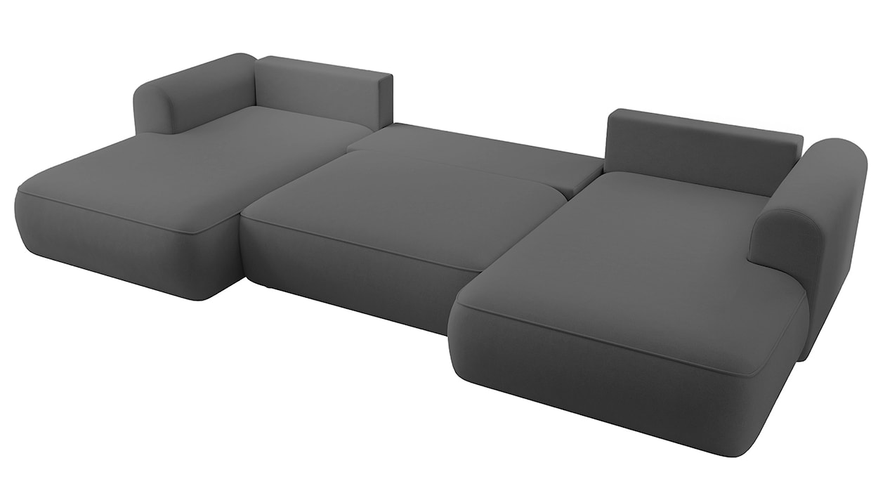 Narożnik z funkcją spania Ovo U-kształtny z pojemnikiem ciemnoszary welur łatwoczyszczący uniwersalny  - zdjęcie 3