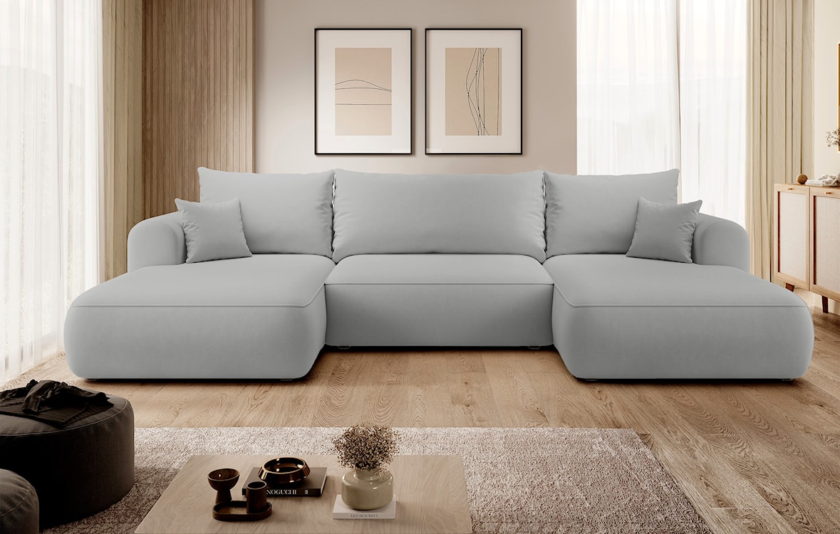 Narożnik z funkcją spania Ovo U-kształtny z pojemnikiem szary welur łatwoczyszczący uniwersalny  - zdjęcie 2