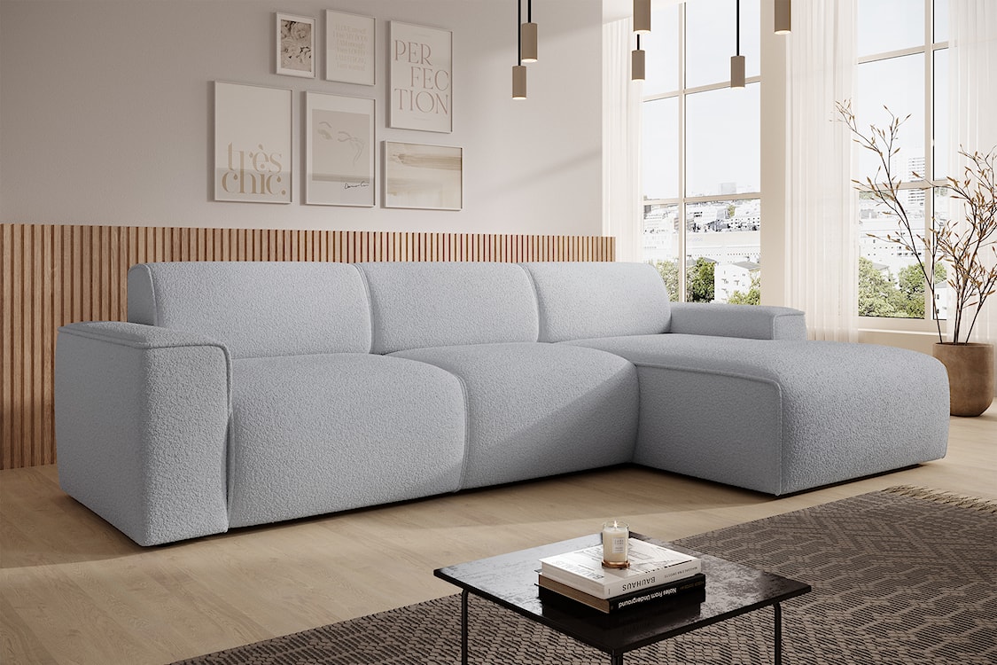 Narożnik Bouvi L-kształtny prawostronny jasnoszary boucle  - zdjęcie 3