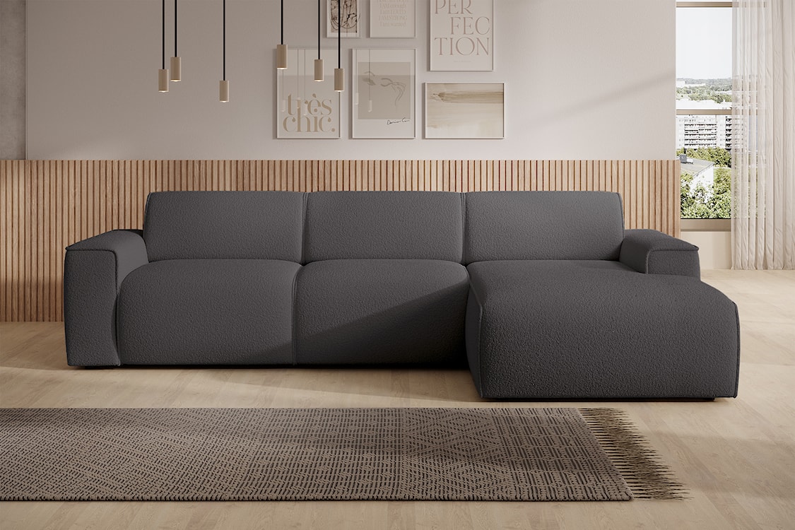 Narożnik Bouvi L-kształtny prawostronny ciemnoszary boucle  - zdjęcie 2