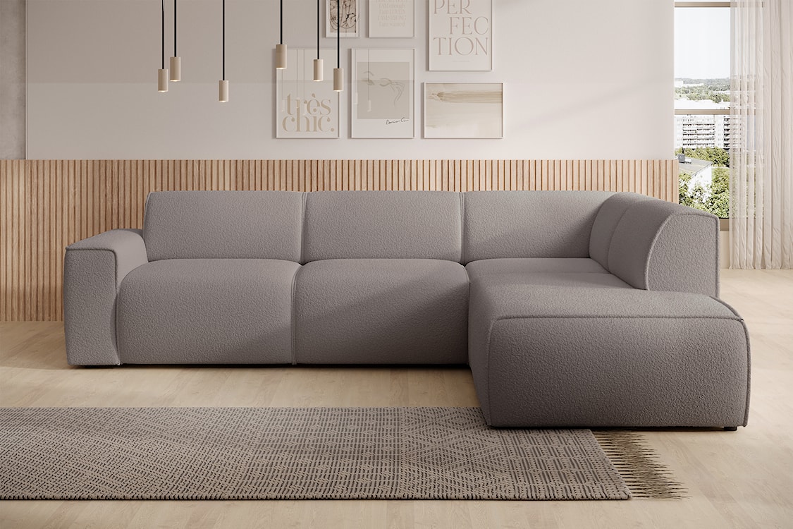 Narożnik Bouvi L-kształtny z boczkiem prawostronny szarobrązowy boucle  - zdjęcie 2