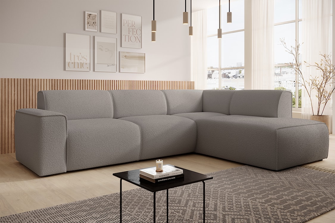 Narożnik Bouvi L-kształtny z boczkiem prawostronny szarobrązowy boucle  - zdjęcie 3