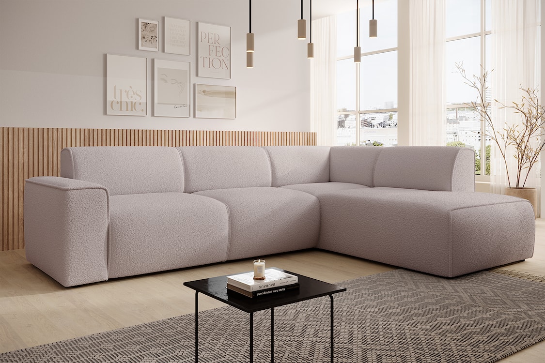 Narożnik Bouvi L-kształtny z boczkiem prawostronny beżowy boucle  - zdjęcie 3