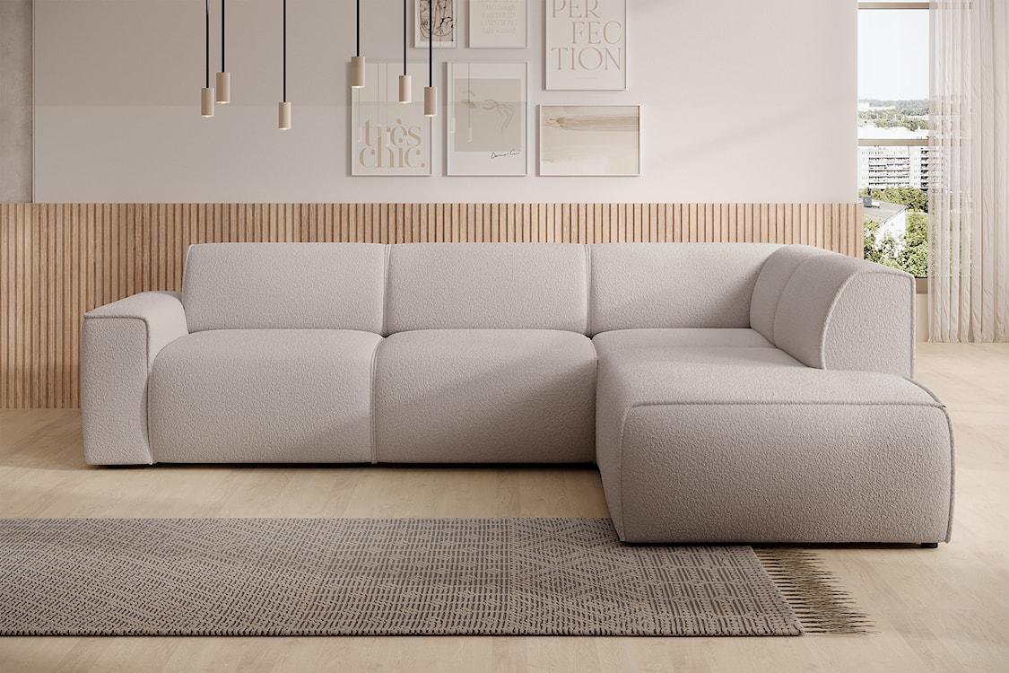 Narożnik Bouvi L-kształtny z boczkiem prawostronny jasnobeżowy boucle  - zdjęcie 2