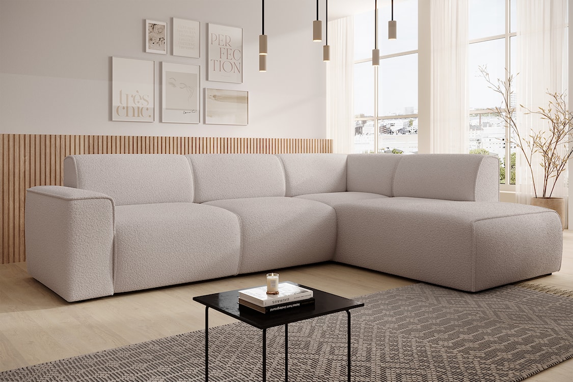 Narożnik Bouvi L-kształtny z boczkiem prawostronny jasnobeżowy boucle  - zdjęcie 3