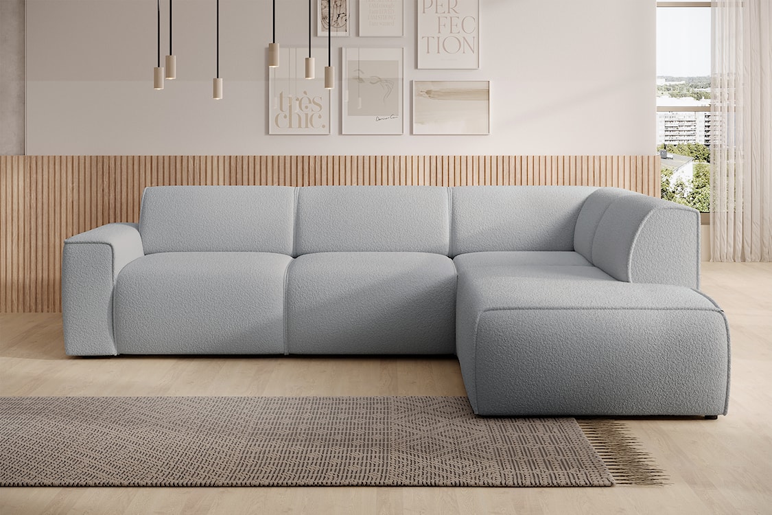 Narożnik Bouvi L-kształtny z boczkiem prawostronny jasnoszary boucle  - zdjęcie 2