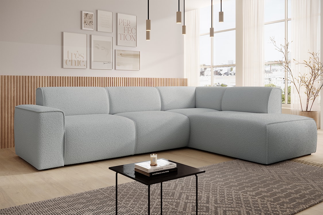 Narożnik Bouvi L-kształtny z boczkiem prawostronny jasnoszary boucle  - zdjęcie 3