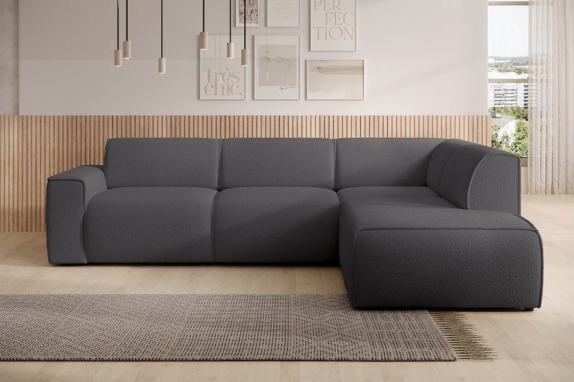 Narożnik Bouvi L-kształtny z boczkiem prawostronny ciemnoszary boucle  - zdjęcie 2