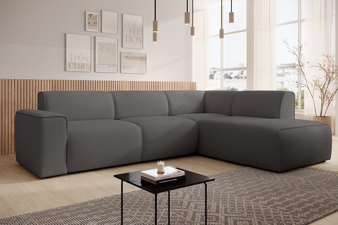 Narożnik Bouvi L-kształtny z boczkiem prawostronny ciemnoszary boucle  - zdjęcie 3