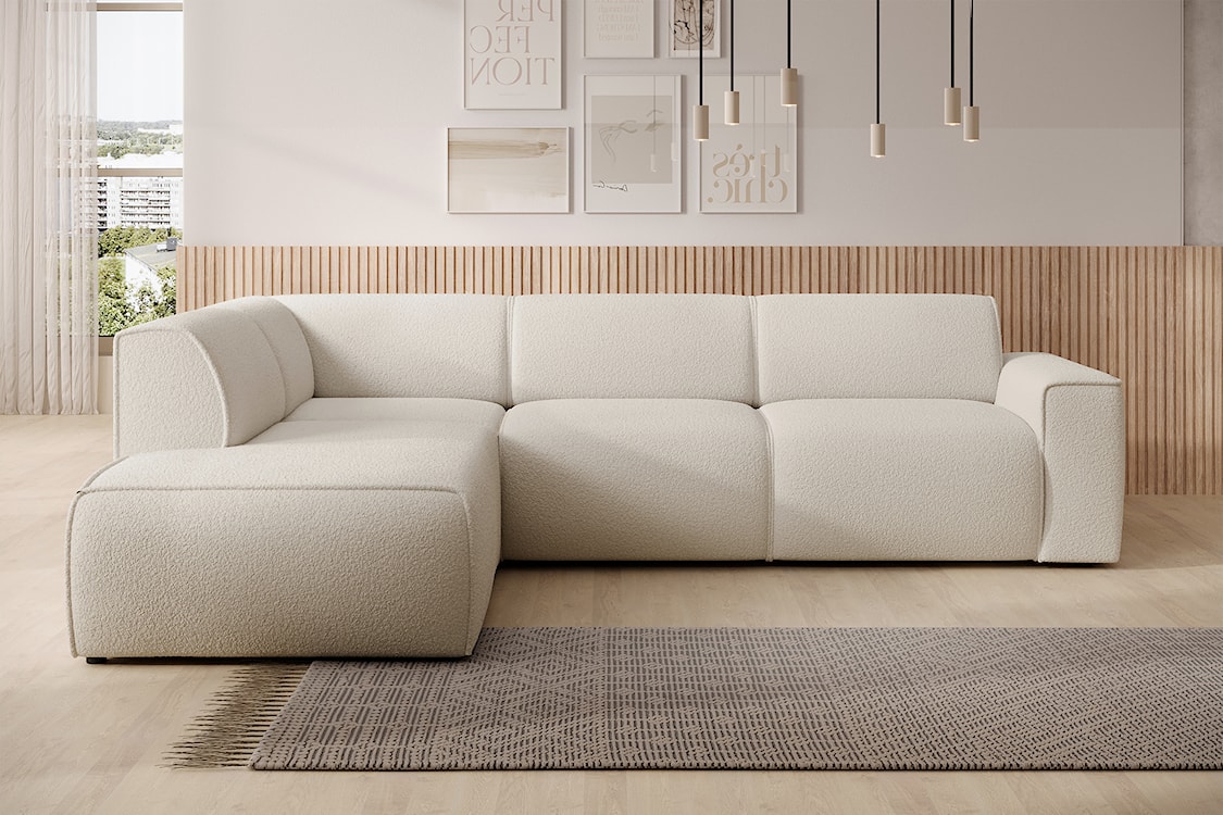 Narożnik Bouvi L-kształtny z boczkiem lewostronny kremowy boucle  - zdjęcie 2