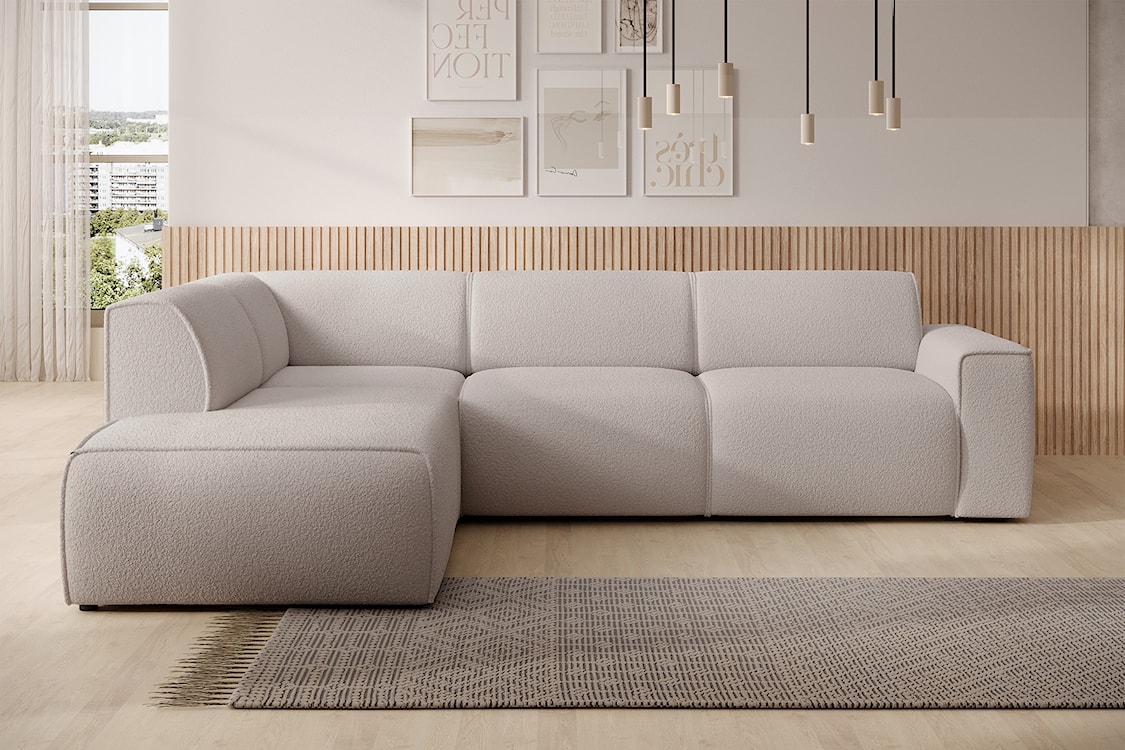 Narożnik Bouvi L-kształtny z boczkiem lewostronny jasnobeżowy boucle  - zdjęcie 2