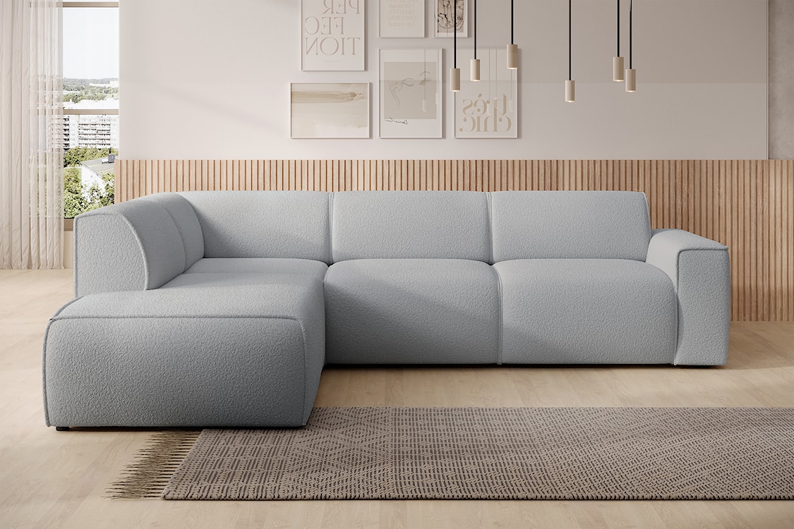 Narożnik Bouvi L-kształtny z boczkiem lewostronny jasnoszary boucle  - zdjęcie 2